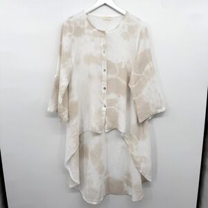 Marisima Italy Cover Up Top Shirt One Size Linen Hi Low 3/4 Sleeve Coastal S M